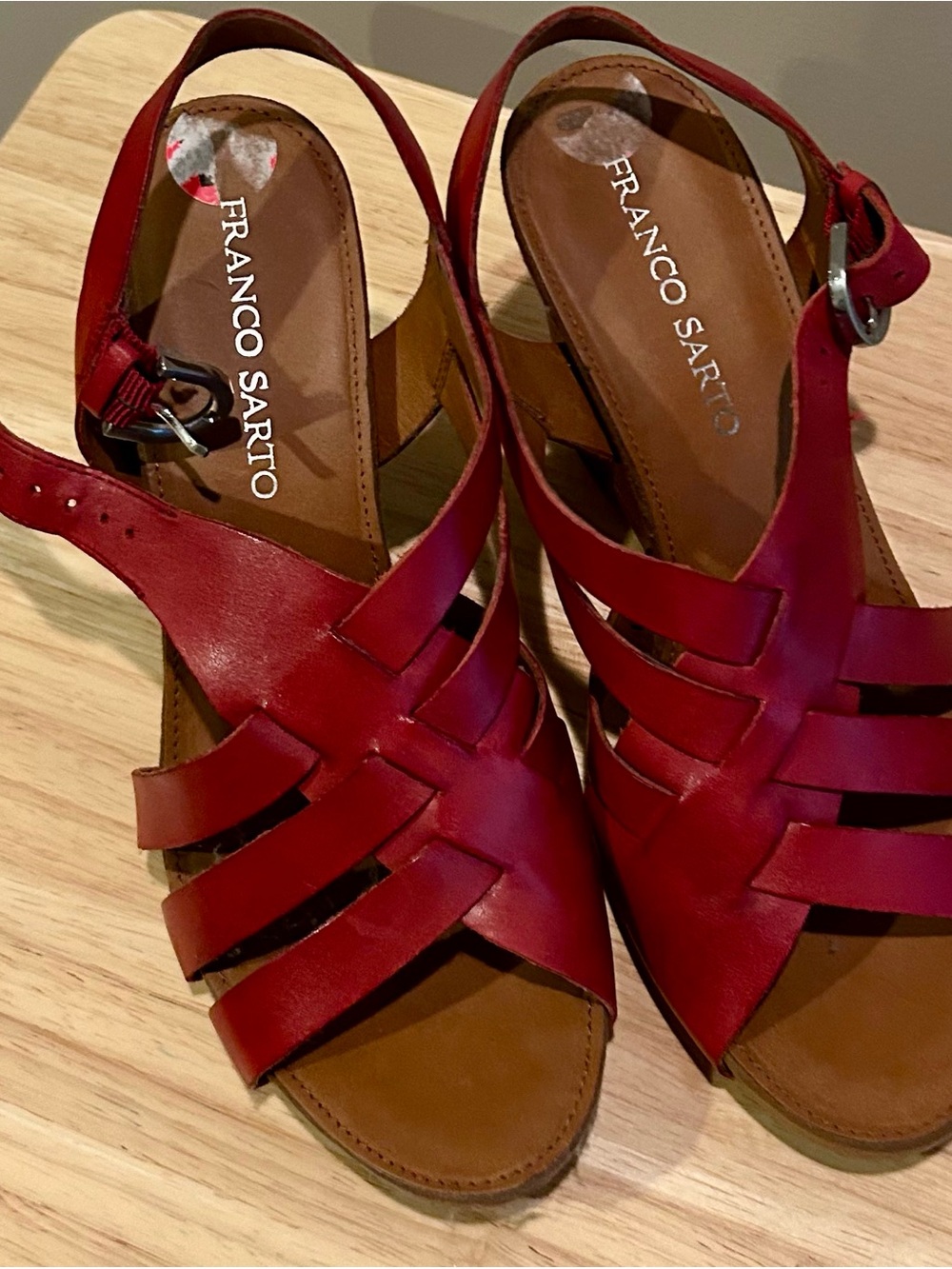 Franco Sarto Red Leather Woven Slingback Sandals